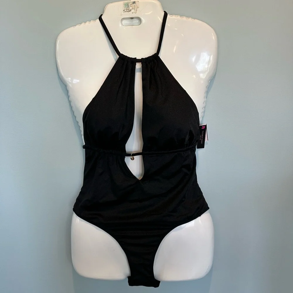 Victoria’s Secret High Neck KeyHole Monokini Black Swimsuit size Medium NWT